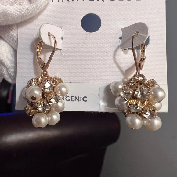Charter Club Gold and Pearl Cluster Earrings - Picture 3 of 3